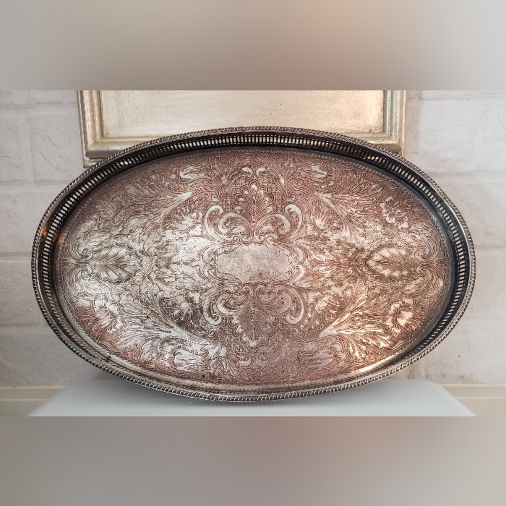 Reed and Barton Gallery Tray, Silverplate, Tarnished, Vintage, Used